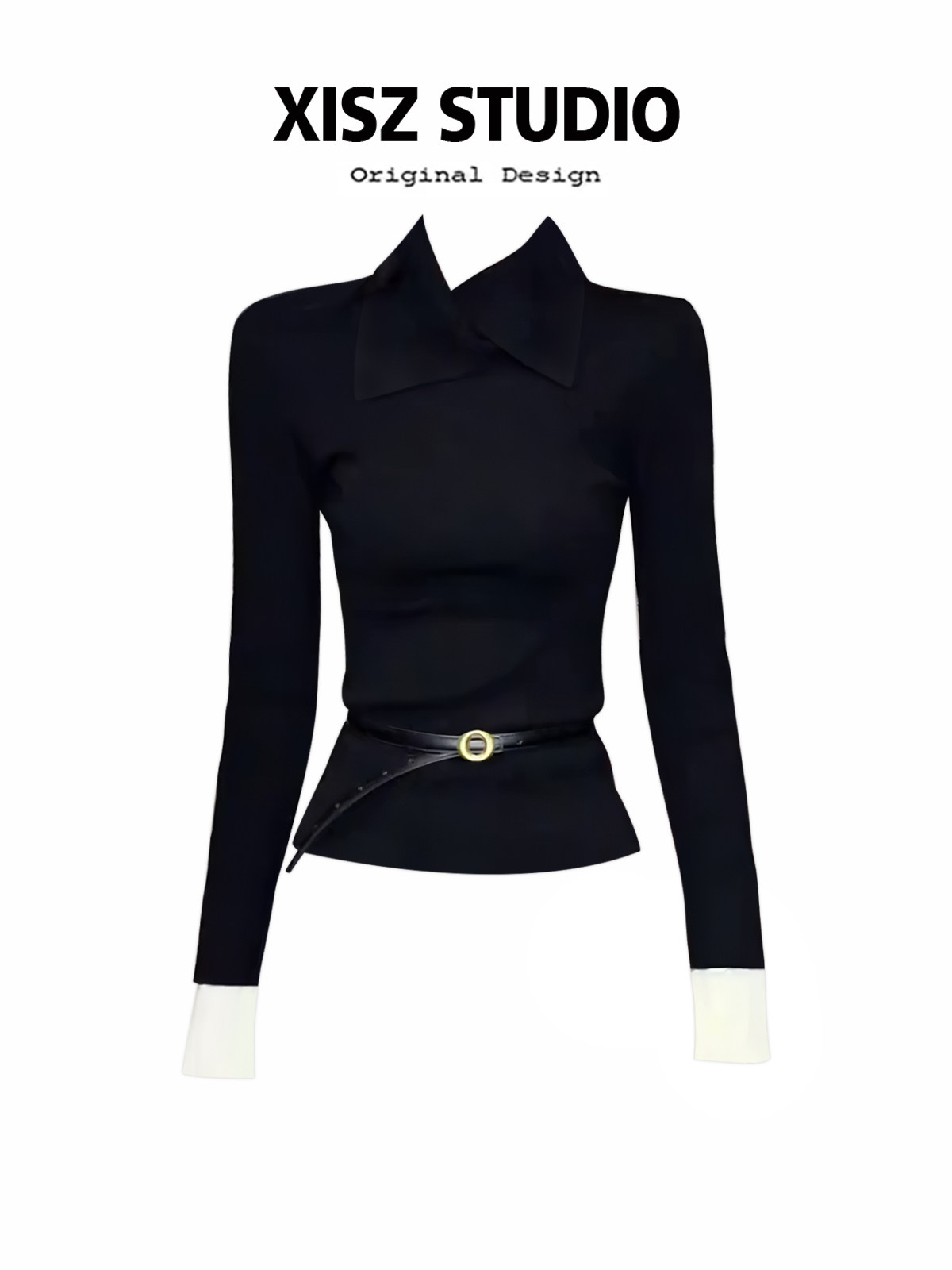 Turtleneck Knit 90S - Женская черная готическая футболка в стиле