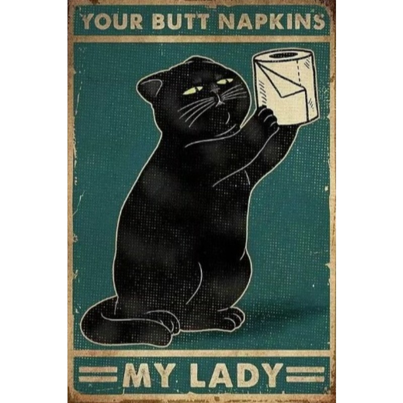 Vintage Fashion Posters - Черный забавный кот, металлическая вывеска, винтажная