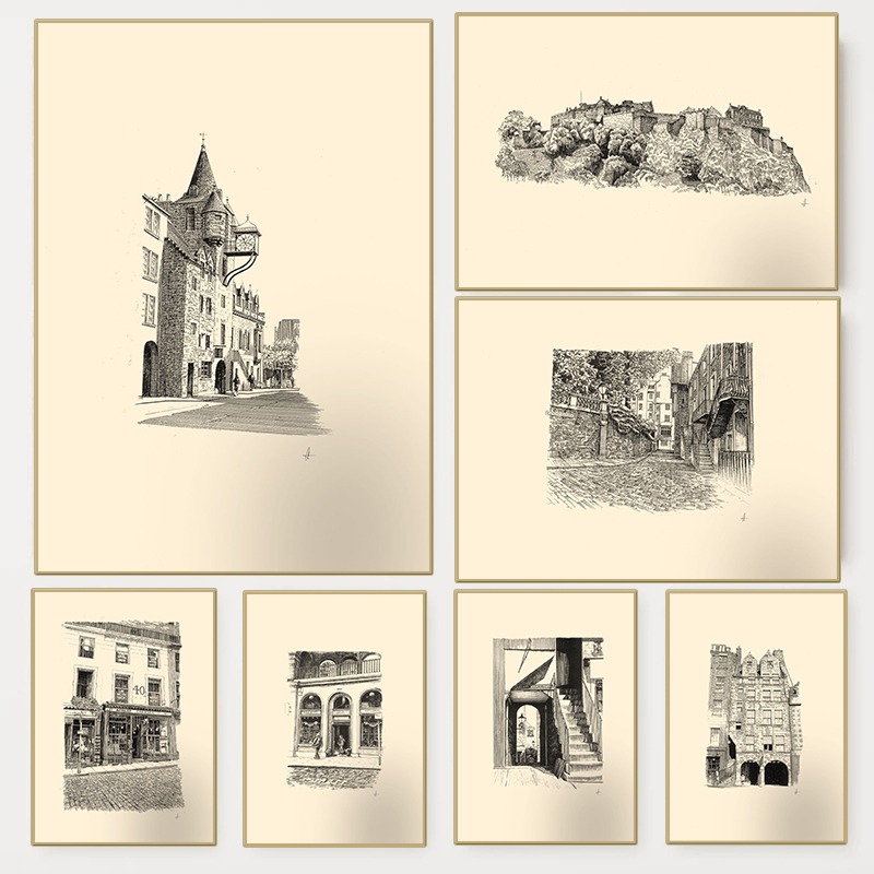 Vintage Fashion Wall Art - Винтажный постер с изображением Эдинбургского замка,